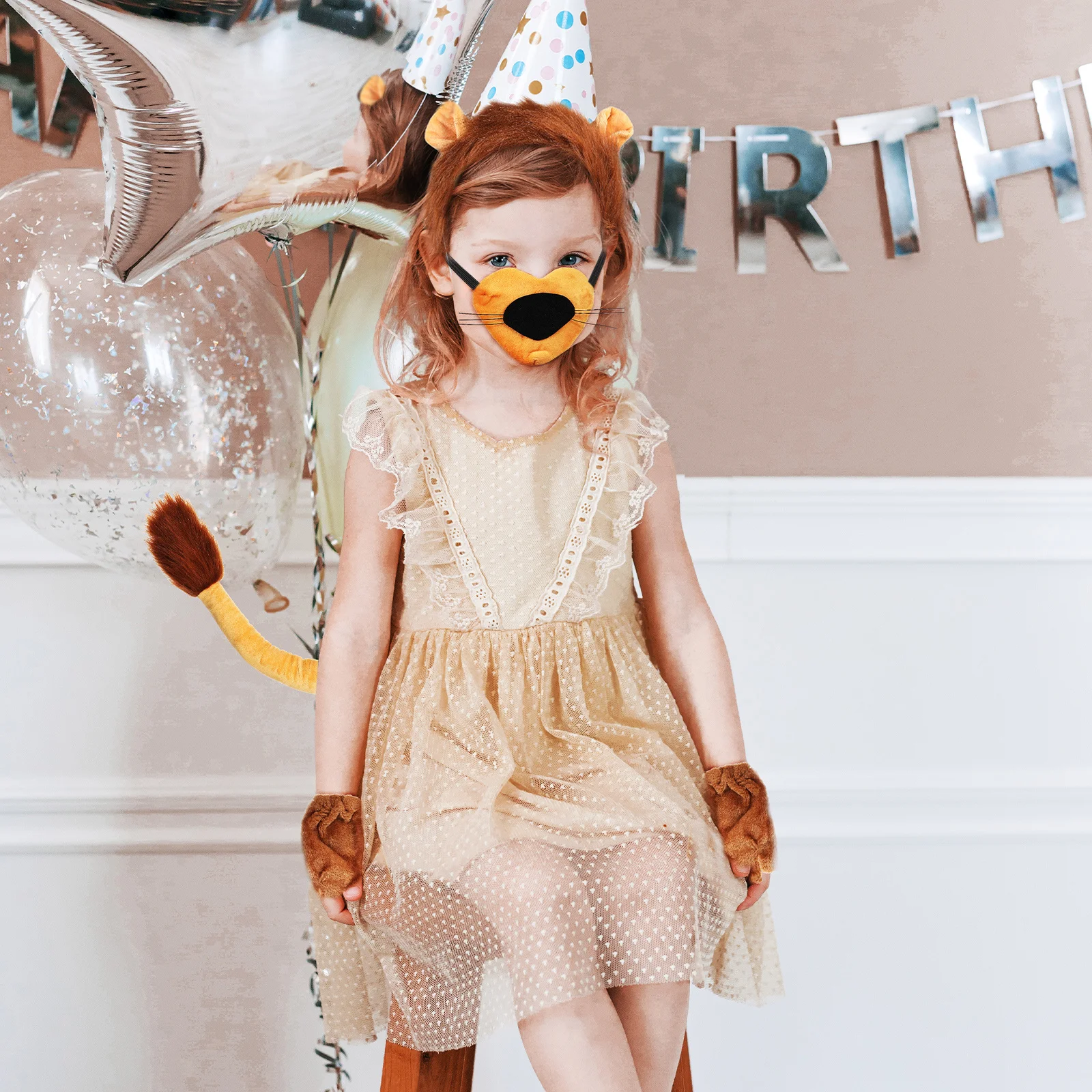 1 ensemble d'accessoires de Costume de Lion, bandeau de Lion, gants de patte de nez, parfaits pour les fêtes de Cosplay d'halloween, déguisement de fête d'animaux