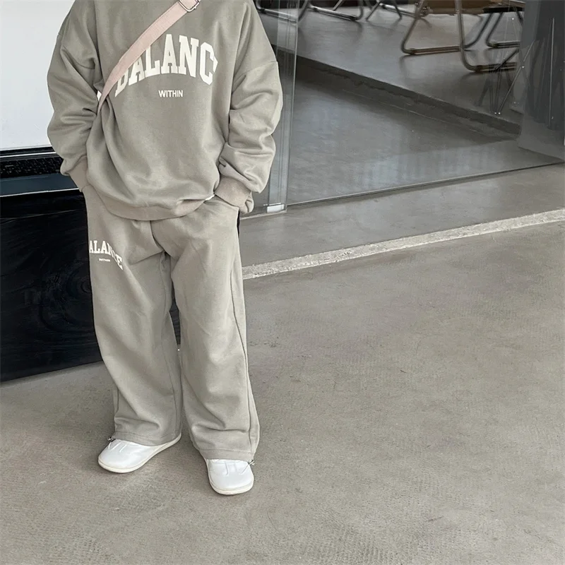 Boys Sweatshirts +Pants Kids Suits 2PCS/Set Cotton 2024 Gray Spring Autumn Cotton Jogging Suit Teenagers Children Clothing