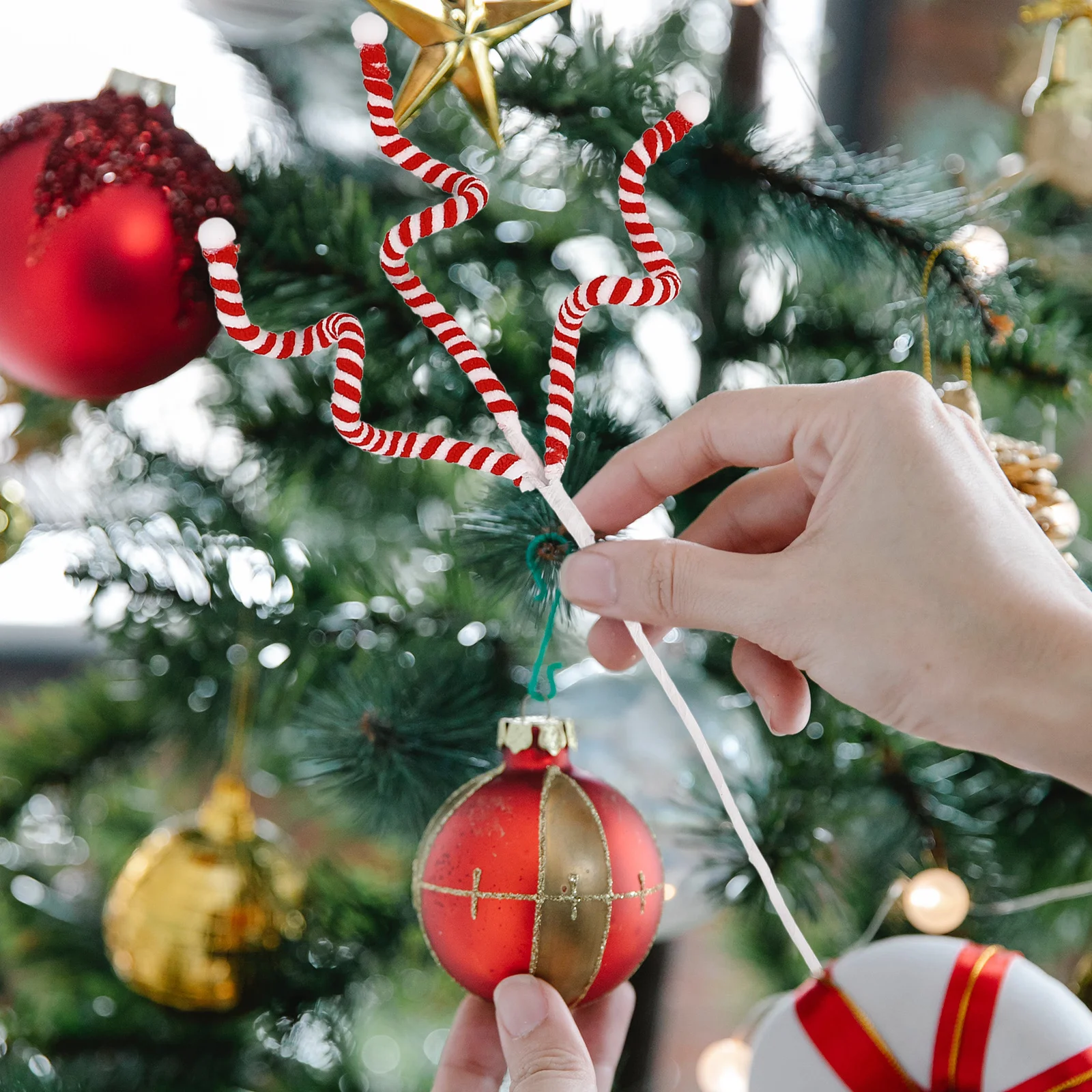 

1pcs Christmas Picks Candy Colored Glitter Berry Stem Decorations For Artificial Tree Branches Pine Cones Small Candy Canes