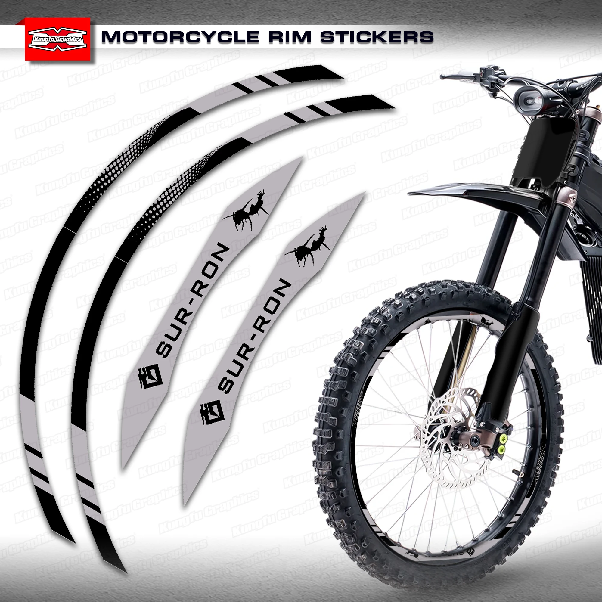 

KUNGFU GRAPHICS Graphics Wrapping Wheel Rim Stickers for Ultra Bee Light Bee DIY, Grey Black