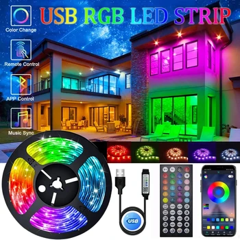 RGB LED 테이프, USB 5V 5050 LED 스트립 조명, 블루투스 와이파이, 알렉사 구글 LED 벽 룸 장식, 유연한 TV 백라이트 램프 다이오드, 1-30m