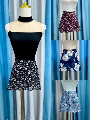 Imagen 1 del producto Falda tutú de Ballet 2025, recién llegado, falda de Ballet de práctica de flores de gasa para mujer, vestido de leotardo de baile con estampado Floral para niñas, delantal pequeño