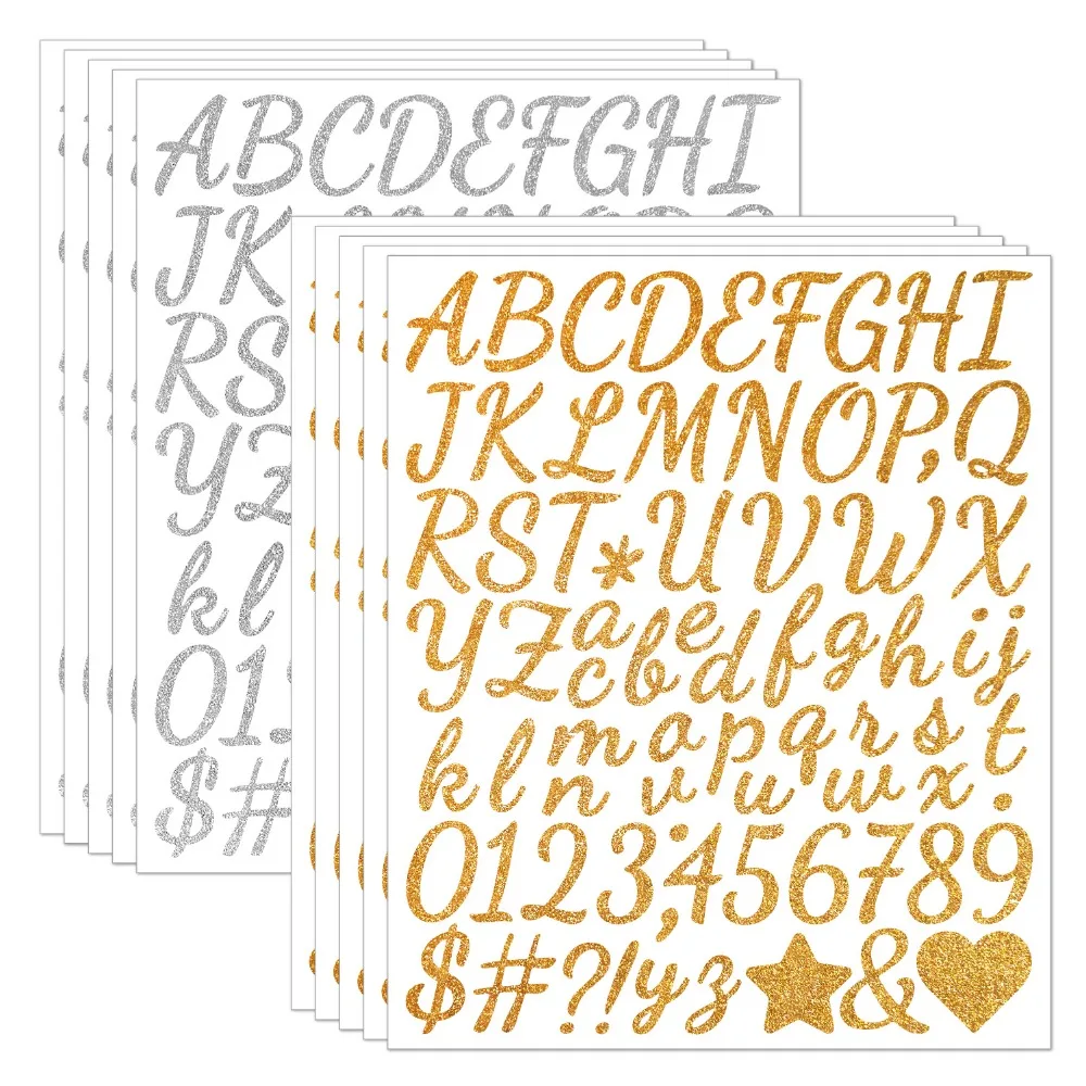 5 Sheets English Letter a-Z Glitter Letter Stickers 2/1.5 Inch Self Adhesive Alphabet Big Letter Stickers Sparkling Gold