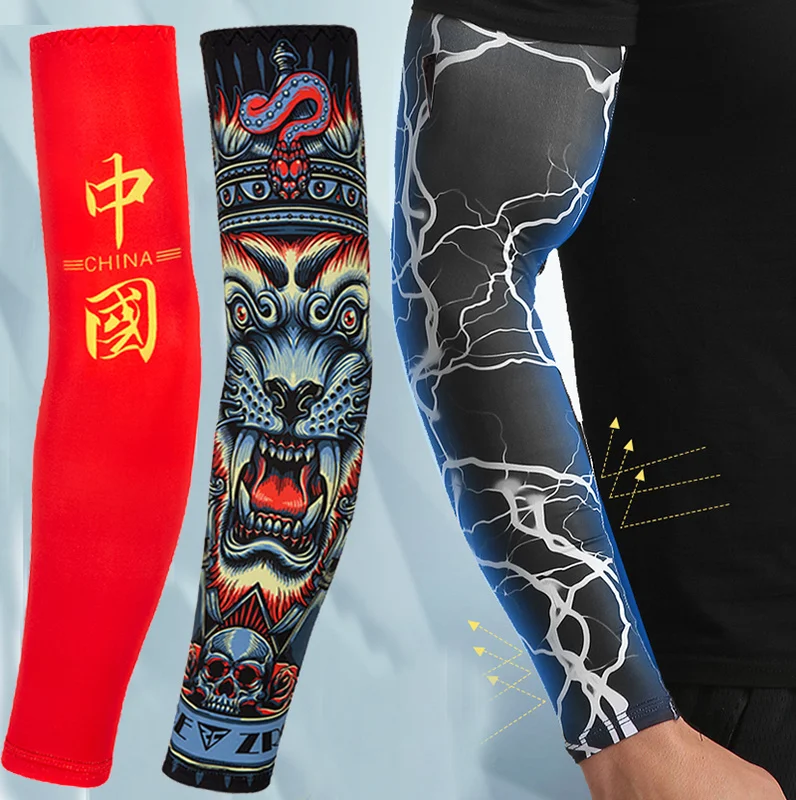 Street Tattoo Arm Sleeves Animal Sunscreen Sleeve Sun UV Protection Tiger Wolf China Arm Sleeves for Outdoor Riding Sleeves