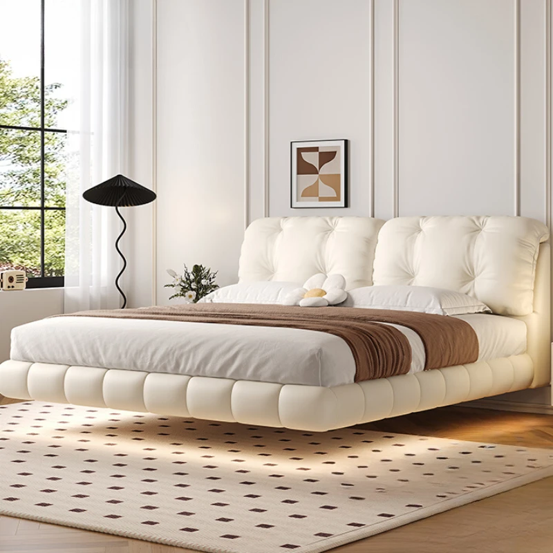 Pretty Elegant Double Bed Frame Mattress White Comferter Bed Queen Size Cama Matrimonial Bedroom Furniture