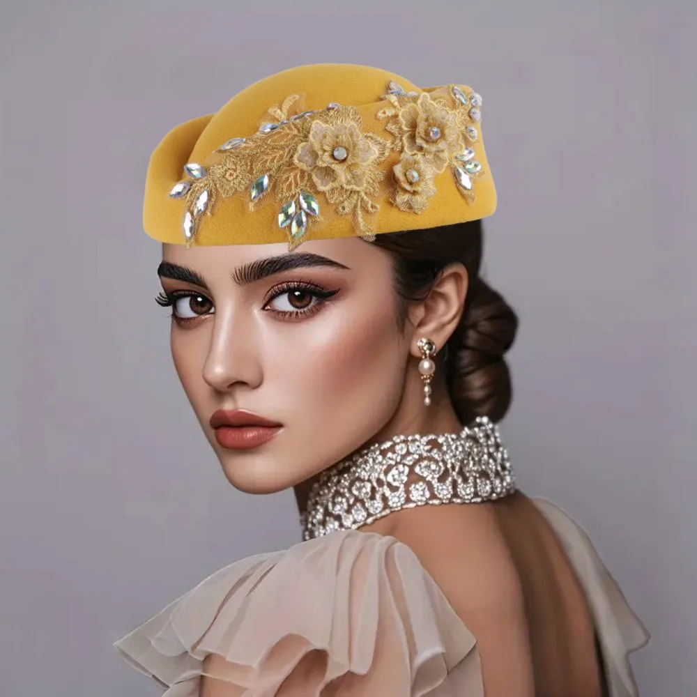 

Teardrop Hat Vintage Topper Hat Rhinestone Lace Pillbox Hat Solid Color Flower Formal Hat Fashion Show