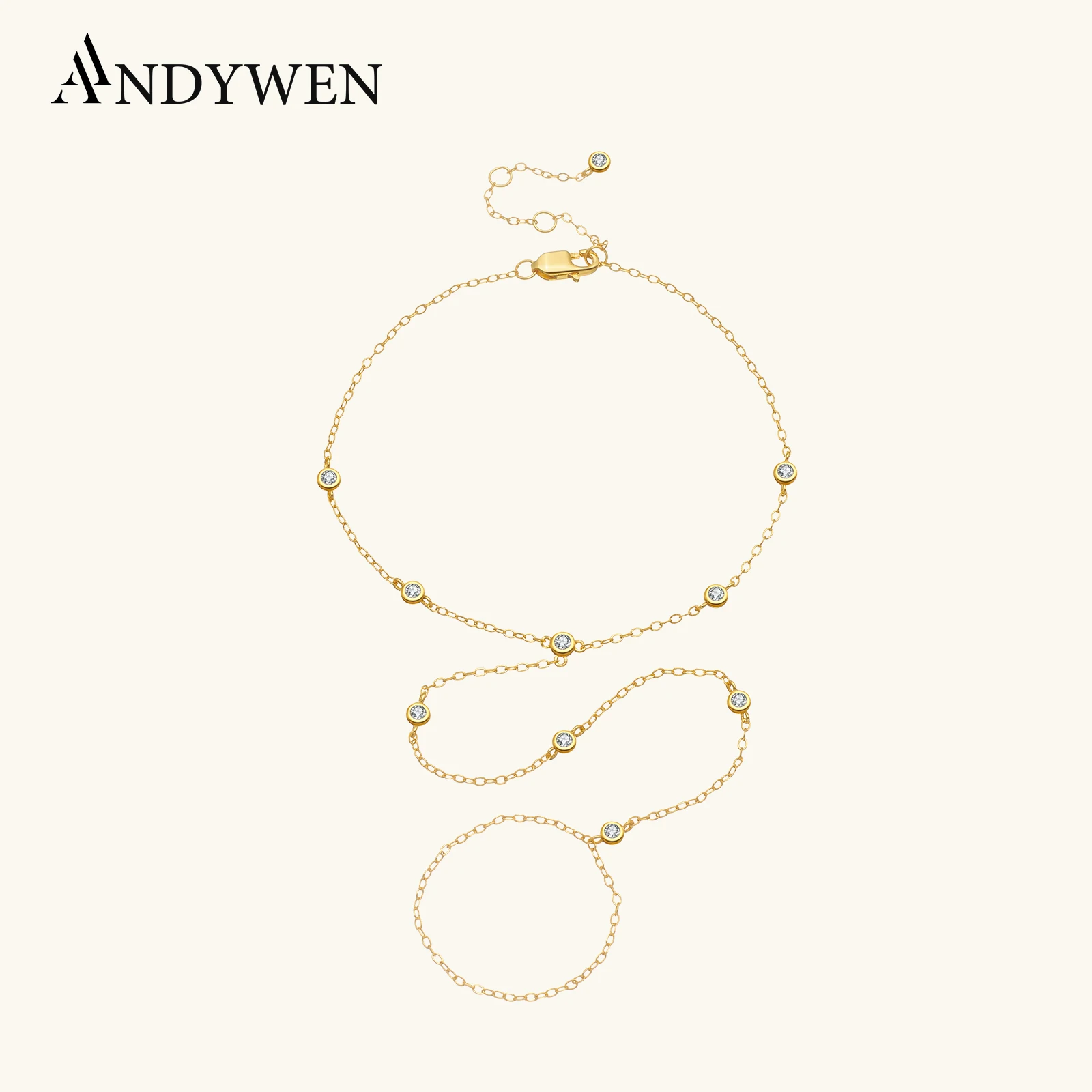 

ANDYWEN стерлингового серебра 925 пробы круглый циркон CZ кольцо-браслет комбинированное женское роскошное модное ювелирное изделие для повседневной носки