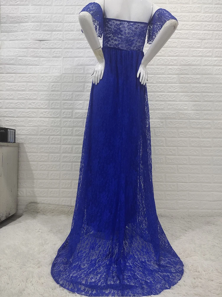 섹시한 레이스 롱 웨딩 원피스 임산부 사진 소품, 어깨없는 여름 가운, 출산 멋진 사진 촬영 의류