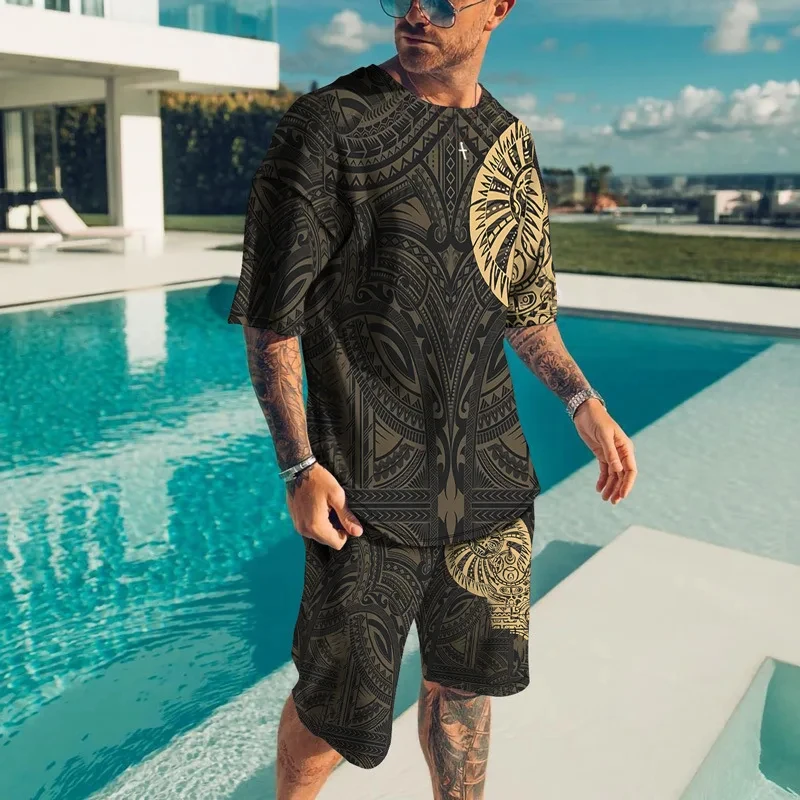 New Men Clothing Summer Men Short Tshirt 2 Piece Set Tracksuitst Male 3D Floral Print Designer Men T-shirt+shorts Pants Suits