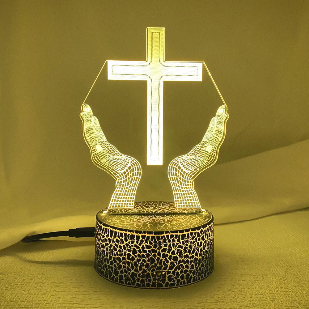 

Jesus Cross 3D LED Night Light for Friends Xmas Easter Room Decor Gifts Crucifix Optical Illusion Desk Table Lamp Nightlight
