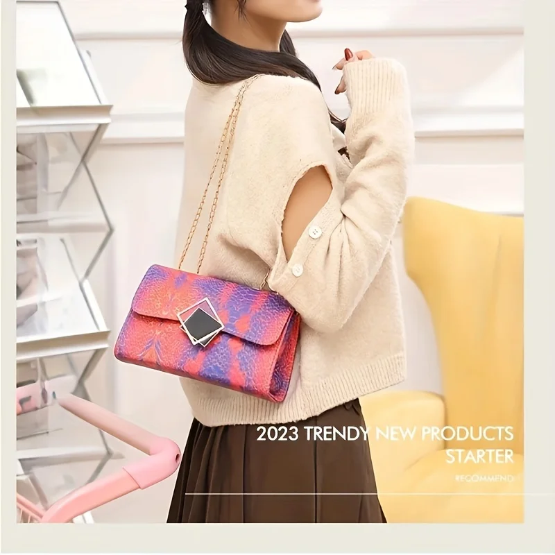 Pattern Crossbody Bag, Trendy Chain Shoulder Bag, Women's Gradient Color Handbag & Flap Purse