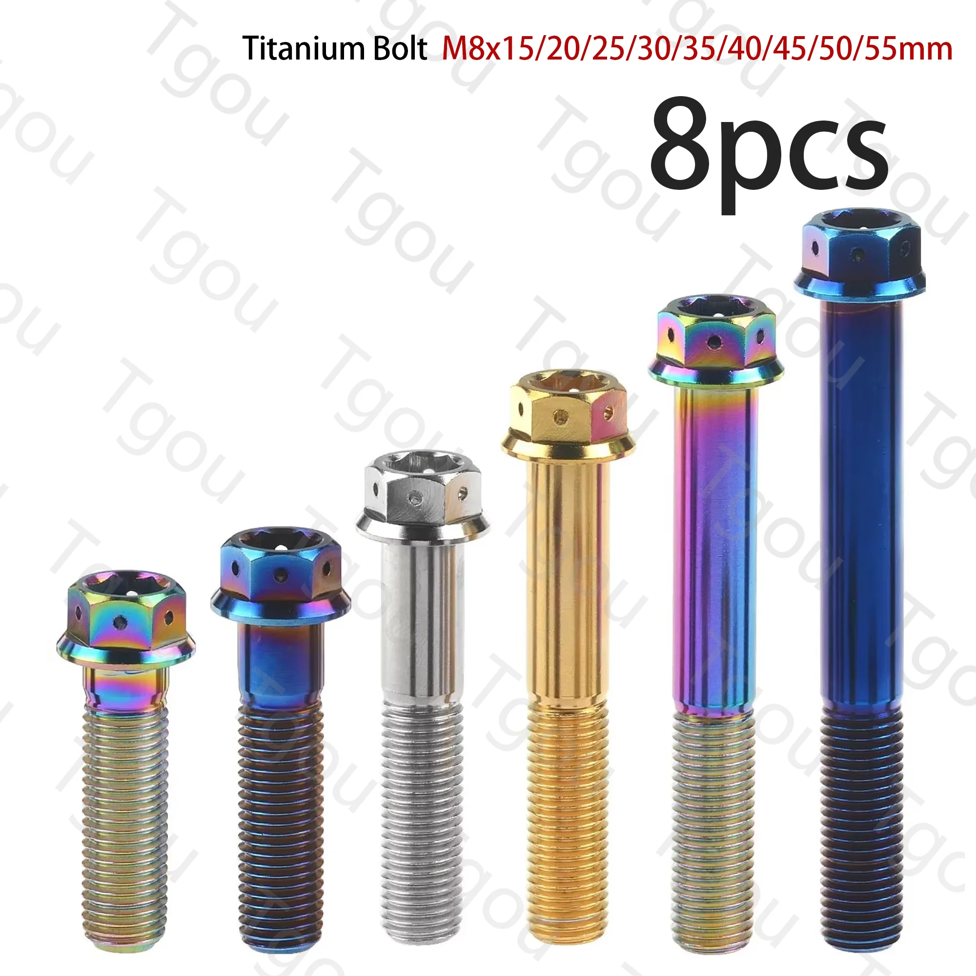 Tgou Titanium Bolt M8x15/20/25/30/35/40/45/50/55mm Flange Inner Outer Hexagon Screws for Motorcycle Disc Brake 8pcs