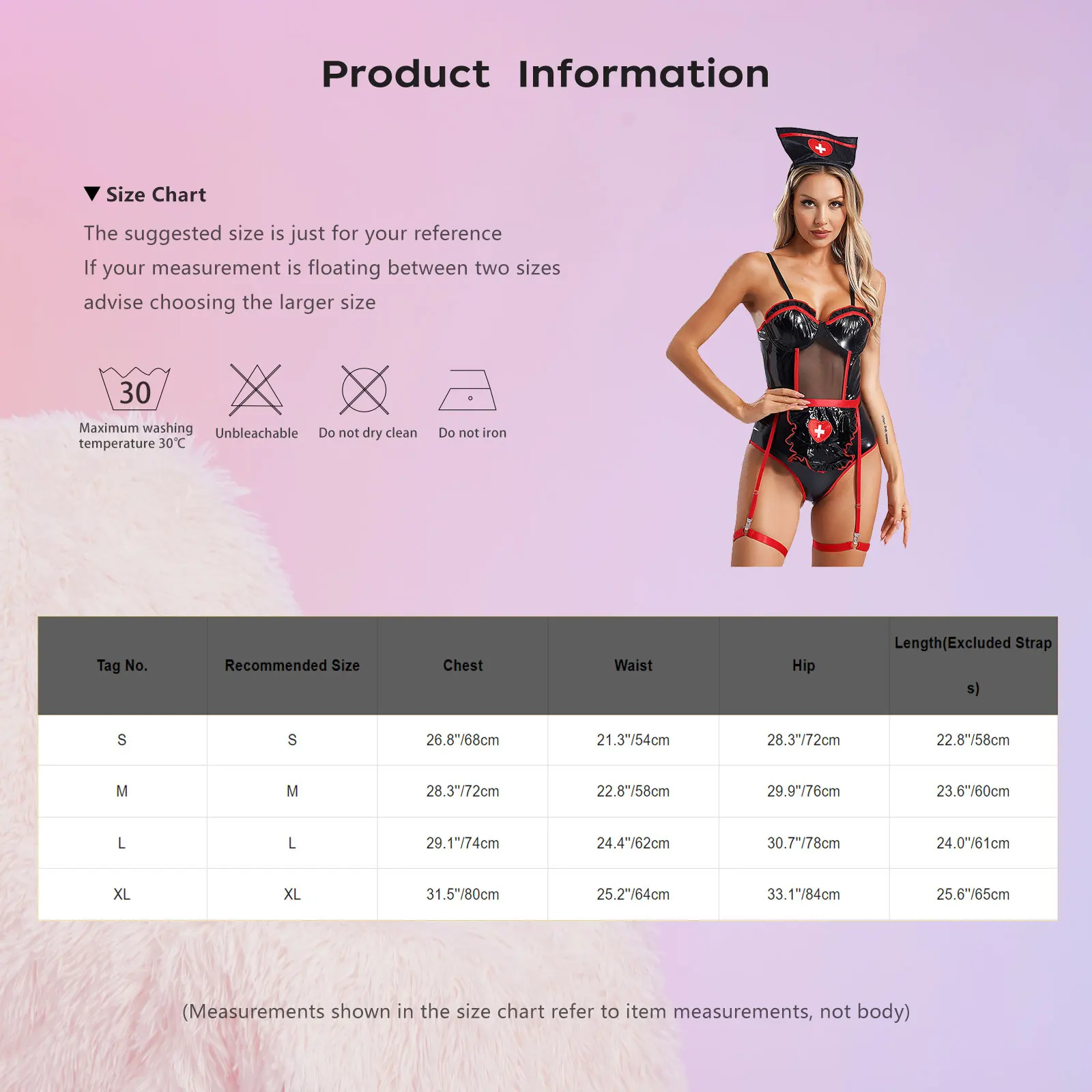 Nurse Sexy Cosplay Outfits for Womens Nurse Costume Push Up Bra Cutout PU Leather Bodysuit Headwear And Apron with Garters