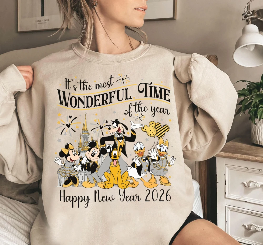 

С Новым годом, Микки и друзья! Лучшее время года! Свитшот Disney с надписью «С Новым годом»! Повседневная толстовка с круглым вырезом для пар
