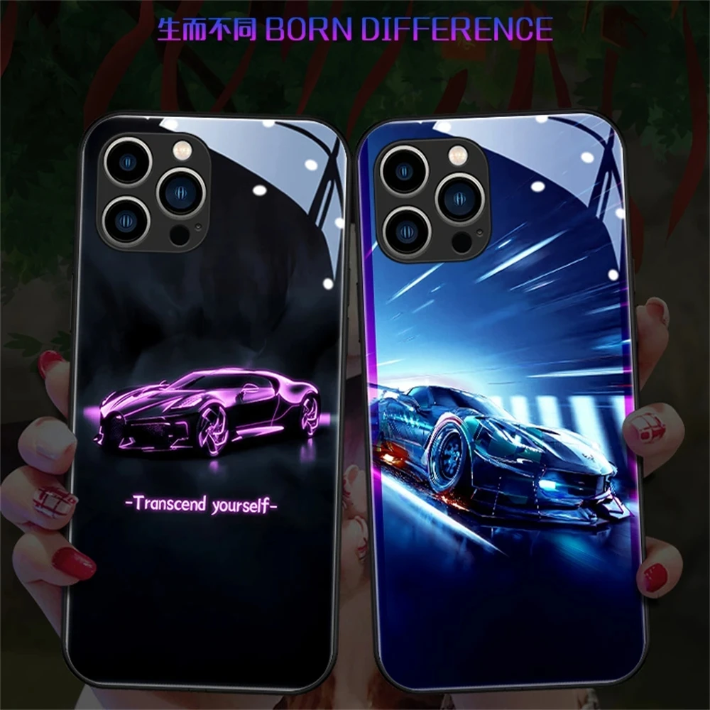 

Luxury Sports Car Design LED Call Light Phone Case For iPhone 15 14 13 12 11 Pro Max X Xr Xs 6 7 8 Plus Flash Lighting Cover