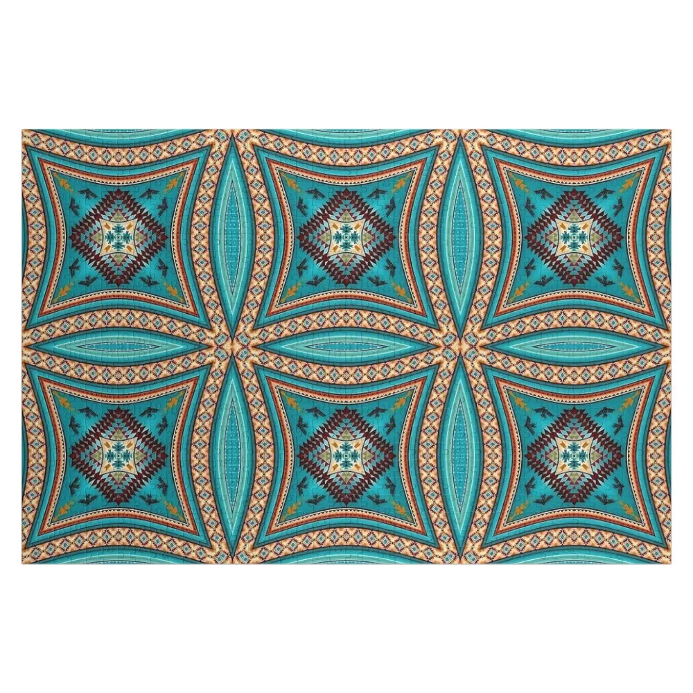

Turquoise Native American Pattern Navajo Style Jigsaw Puzzle For Children Wooden Adults Customized Kids Gift Puzzle