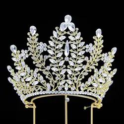 Pageant Big Zirconia Crown Leaf Princesa Quinceanera Tiaras De Flor Wholesale Tiara