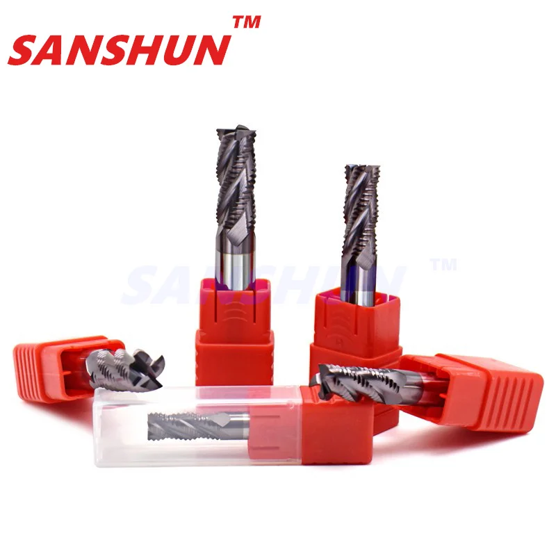 HRC55 4-blade Rough skin milling cutter Tungsten steel hard alloy rough woodworking extended corrugated end milling cutter tools