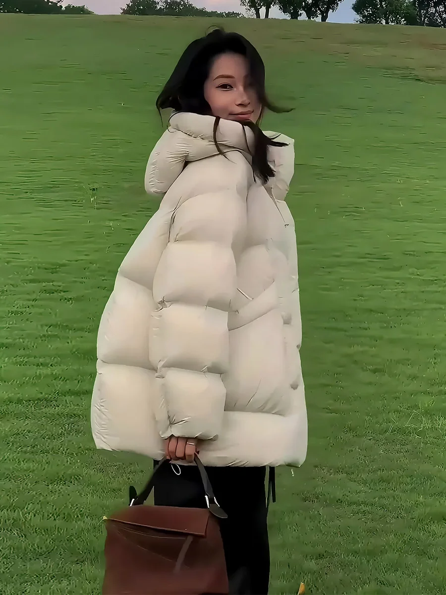 

Women's Winter Puffer Jaet White Du down Hooded Bread Sle Coat Trendy Commute Sle Thiened Regular Length