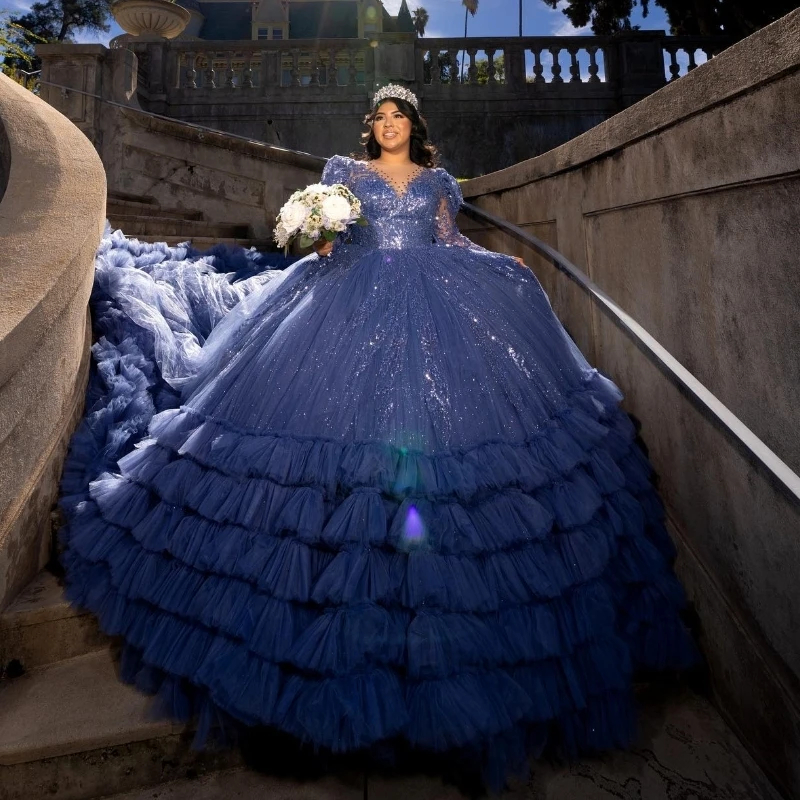 Sea Blue Ball Gown Quinceanera Dress 2024 Ruffle Pleats Princess Mexico Sweet 16 Dress 15 Birthday Vestidos De XV Aรฑos Miss