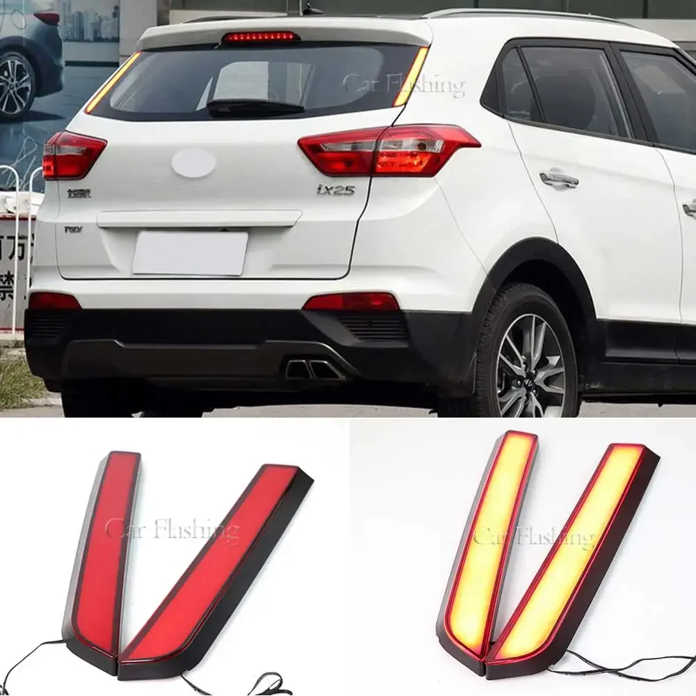 New！ 2PCS LED Reflector For Hyundai IX25 Creta 2014 - 2019 COB Rear Trunk Lamp Braking lights Driving Lights rear fog lamp