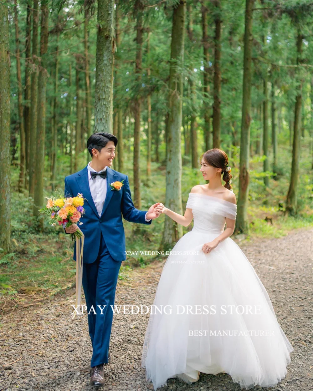 Xpay sem alças uma linha coreia vestidos de casamento com xale sem mangas sem costas vestido de noiva sem costas drapeado vestido de noiva personalizado