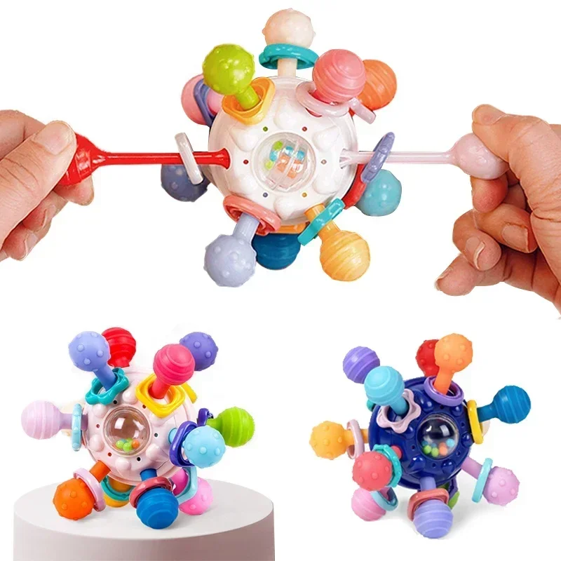 

Baby Montessori Toys 0 12 Months Sensory Rattle Teether Grasping Activity Development Toys Silicone Teething Toys For Babies