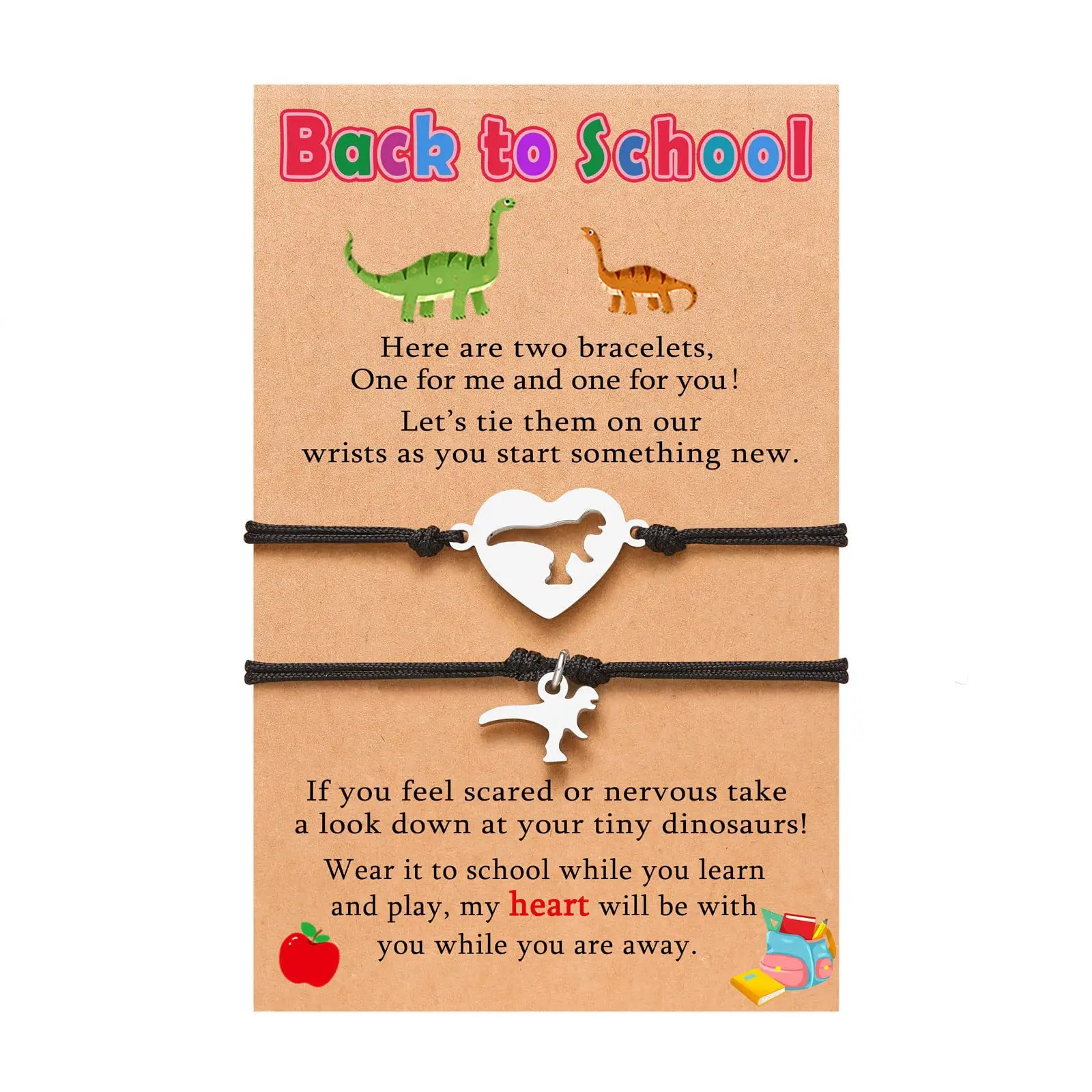 

Back to School Gifts First Day of School Bracelets Set for 2 Dinosaur Charm Matching Wish Bracelets for Girls Friendship Jewelry