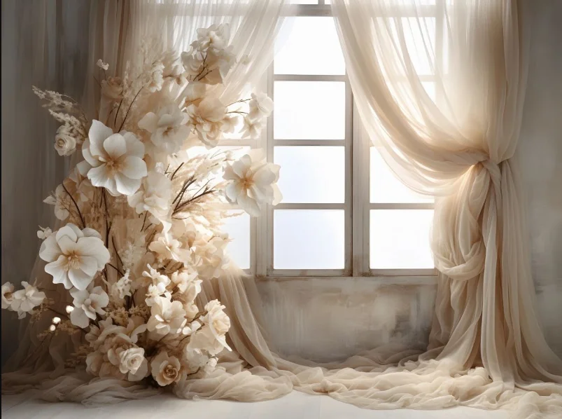 Фотофон винтажная комната окно занавеска цветы Взрослый день рождения Беременные портрет Фотостудия