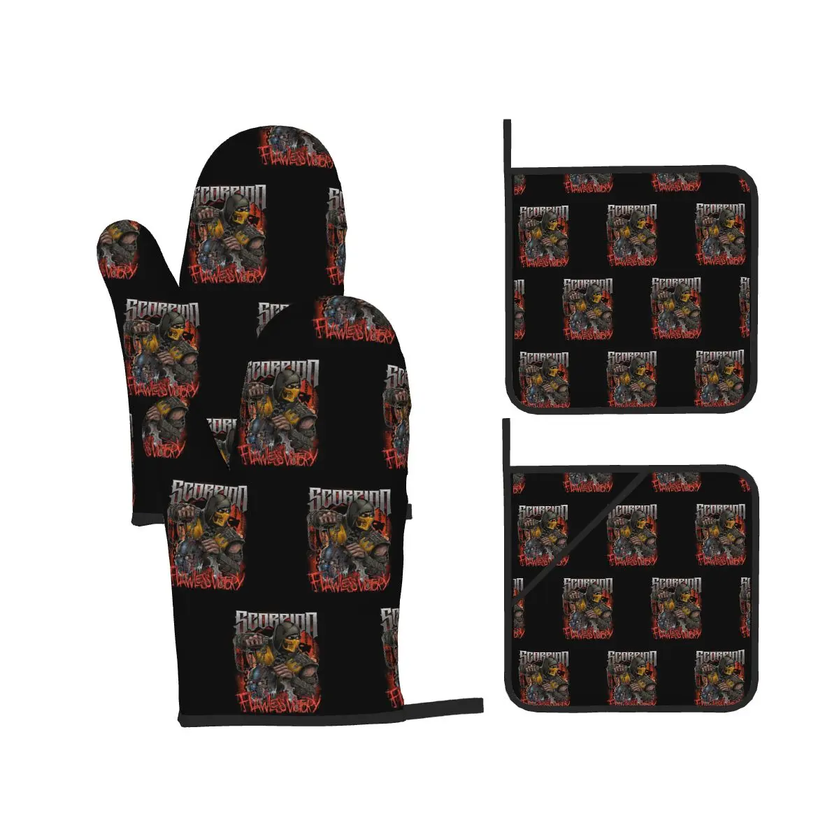 Mortal Kombat Logo Oven Mitts and Pot Holder Sets of 4 for Baking Kitchen Cooking BBQ Resistant Non-Slip Gloves