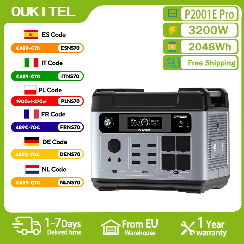 OUKITEL P2001E Pro Tragbare Powerstation 3200W Solar-Generator 2048Wh Lifepo4-Batterie für Notstromversorgung zu Hause, Outdoor-Camping, mobile Stromversorgung