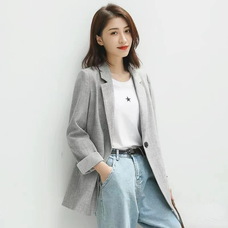 New Ladies Long Sleeve Spring Casual Blazer New Fashion Business Plaid Suits Women Work Office Blazer Women Coats Woman Jacket