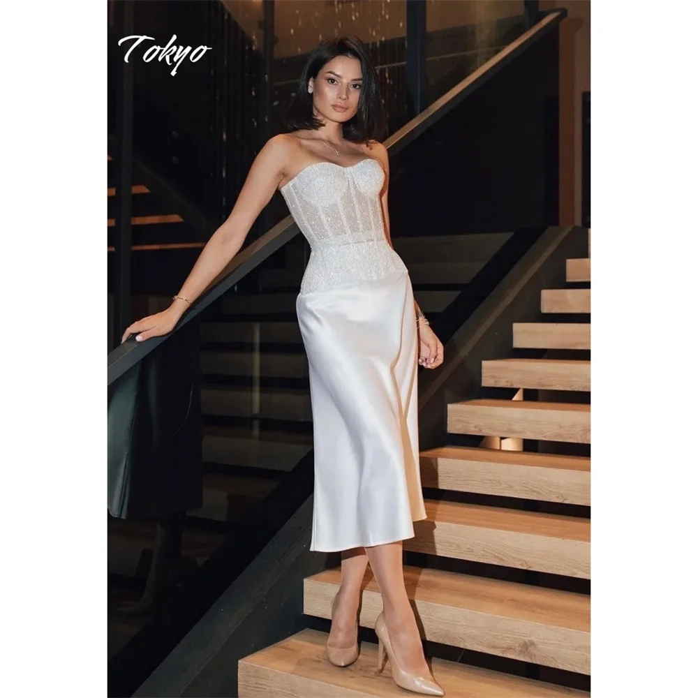 

Белые свадебные платья без бретелек по индивидуальному заказу, элегантное свадебное платье без рукавов со шнуровкой сзади, фата-русалка, свадебное платье тра-длины