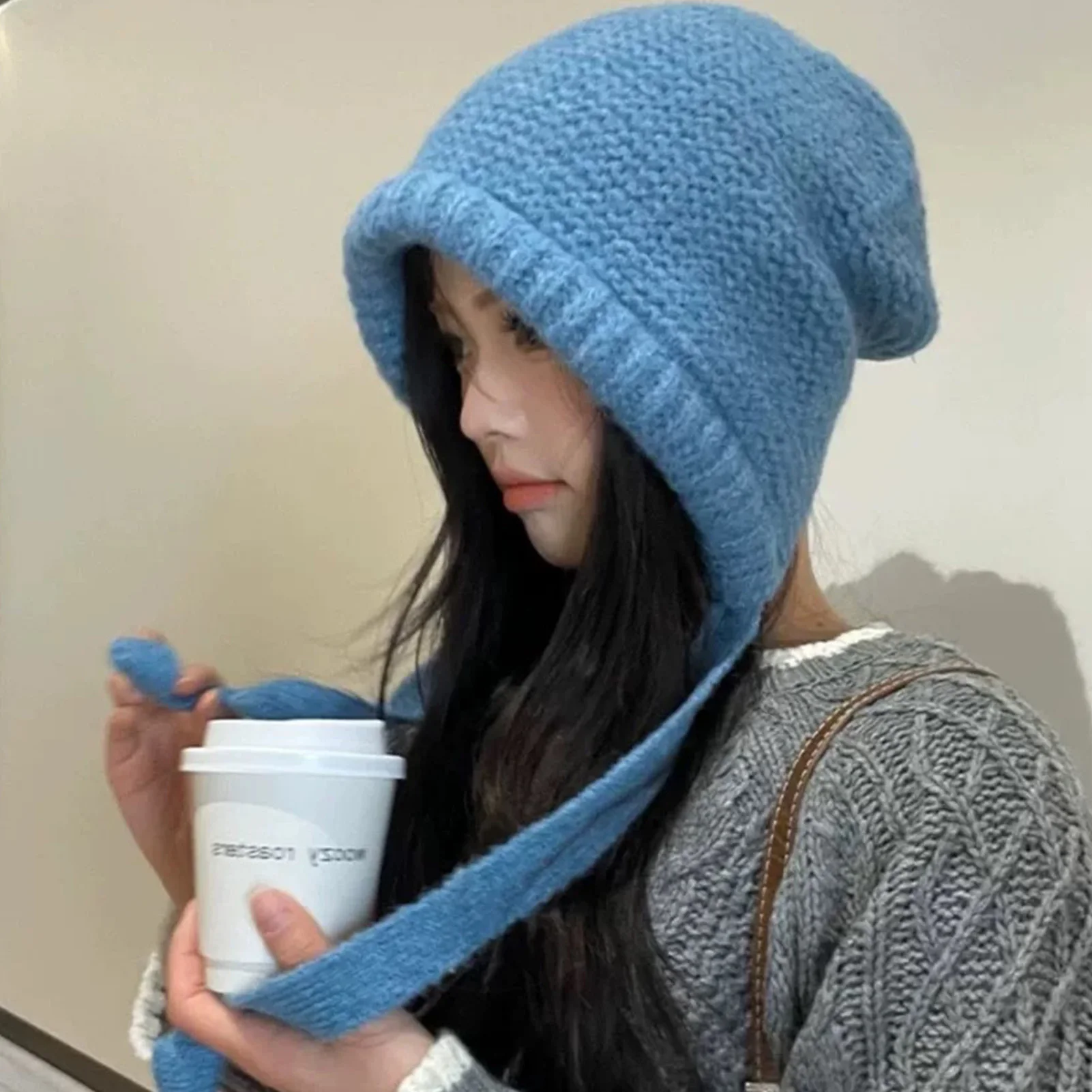 Women Knit Hat Cotton Polyester Beanie for Winter Fall Dome Cap No Brim Warm Casual Outdoor Use Sky Blue Black Gray