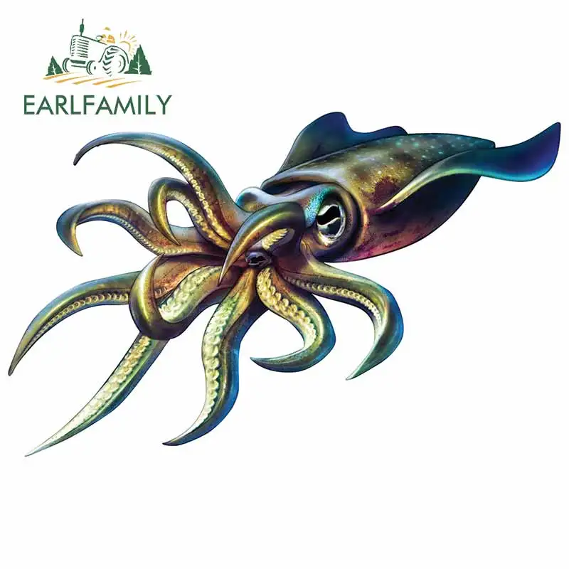 EARLFAMILY Cartoon Car Sticker Squid Sticker Decal Wildlife Outdoors Nature Hunt Camp Art Decal Vinyl Car Styling Decoration