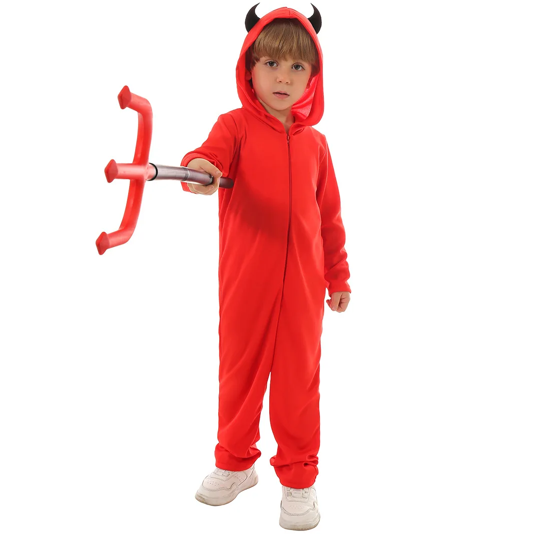 Red DemonDevil Costume Kids Satan Cosplay Costume Children's Day School Stage Garment Summer Boys Girls Cosplay Uniform