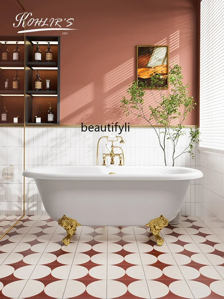 

European-Style Household Cast Iron Enamel Independent Imperial Concubine Bathtub Adult Bath Retro American Ceramic Large Bathtub