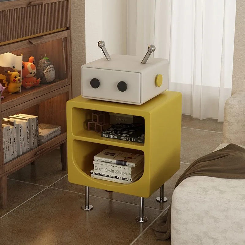 Creative light luxury robot bedside table, modern stainless steel sofa small side few bedroom side cabinet storage cabinet