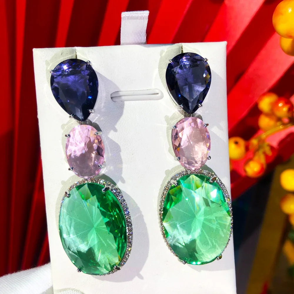 Jimbora Luxury Purple Green Drop Earrings For Women Wedding Bridal Earrings Fashion Trendy Original Jewelry High Quality HOT