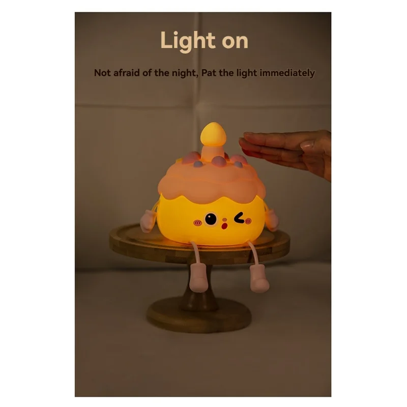 LICE-Cute كعكة عيد الميلاد مصباح الليل USB مصباح النوم القابل لإعادة الشحن 2 مستوى من تعديل السطوع للضوء الليلي
