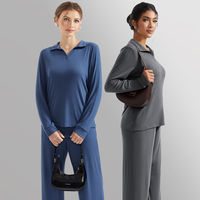 Autumn Winter Knitted Suits Women Soft 2 Pieces Sets Female Polo Neck Sweater & Wide Leg Pants Knitted Outfit Streewear Ladies