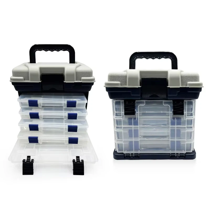 

Портативный рыболовный ящик-органайзер на 4 слоя, большой емкости, с регулируемыми разделителями и ручкой, для хранения рыболовных снастей