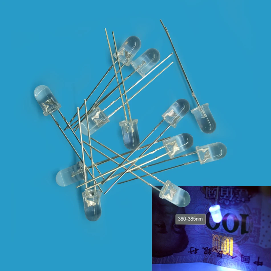 5mm LED beads lamp DIP Purple Ultra Violet Ultra 380nm 395nm UV LED Diode Light Emitting Lamp 3.3V 20mA Round Water Clear Lens