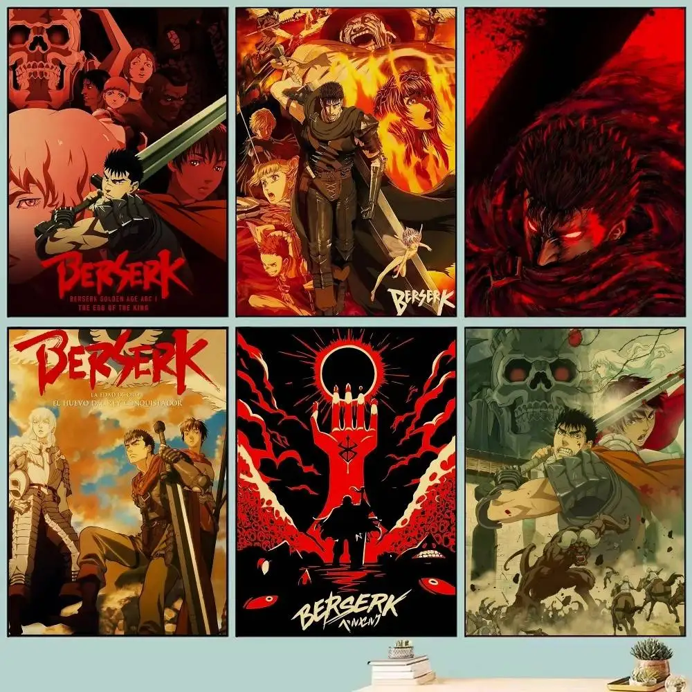 Ultra Comfortable Japanese Art BERSERK Posters Self Adhesive Waterproof Ideal For Living Room Bedroom Bar Decoration