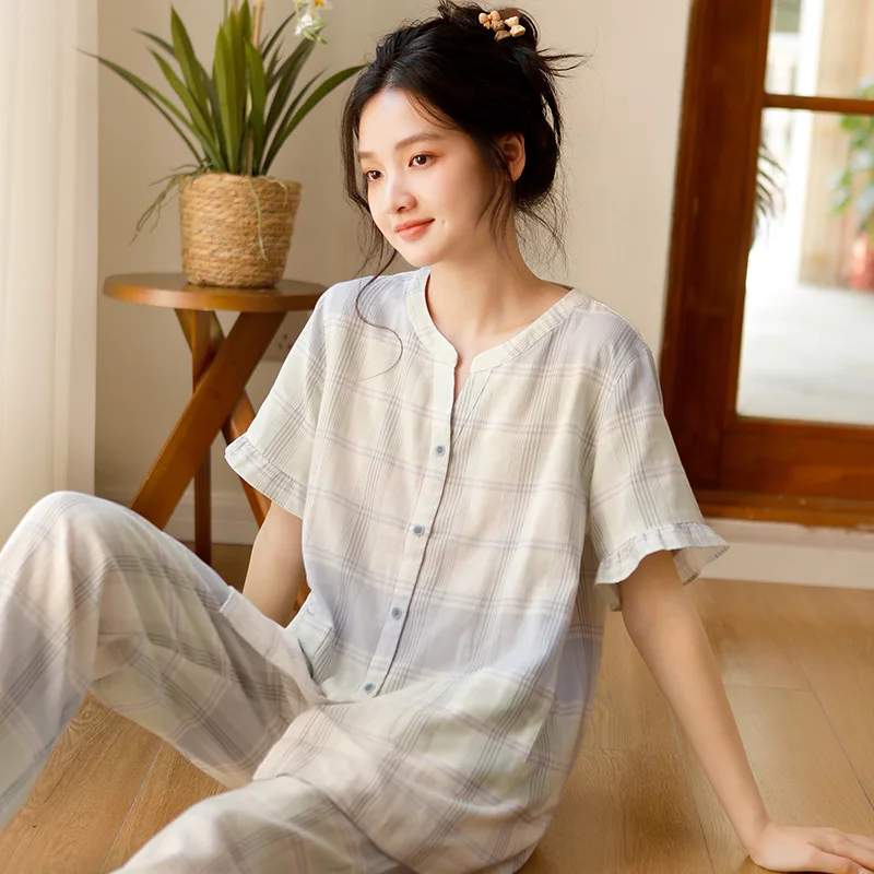 

Women's sleepwear, 100% pure cotton fabric, summer new style, loose short sleeved pants, home clothes two-piece set