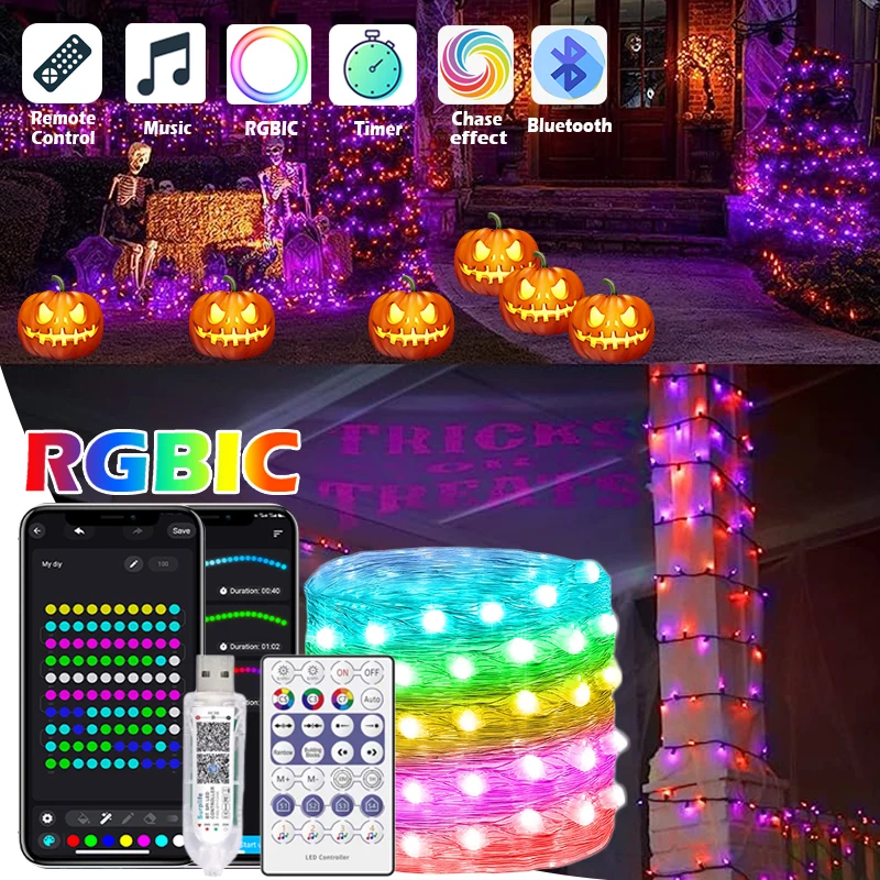 

Dreamcolor LED String 100LED WS2812B RGBIC String Lights IP65 Waterproof Bluetooth Fairy LED String For Home Decoration