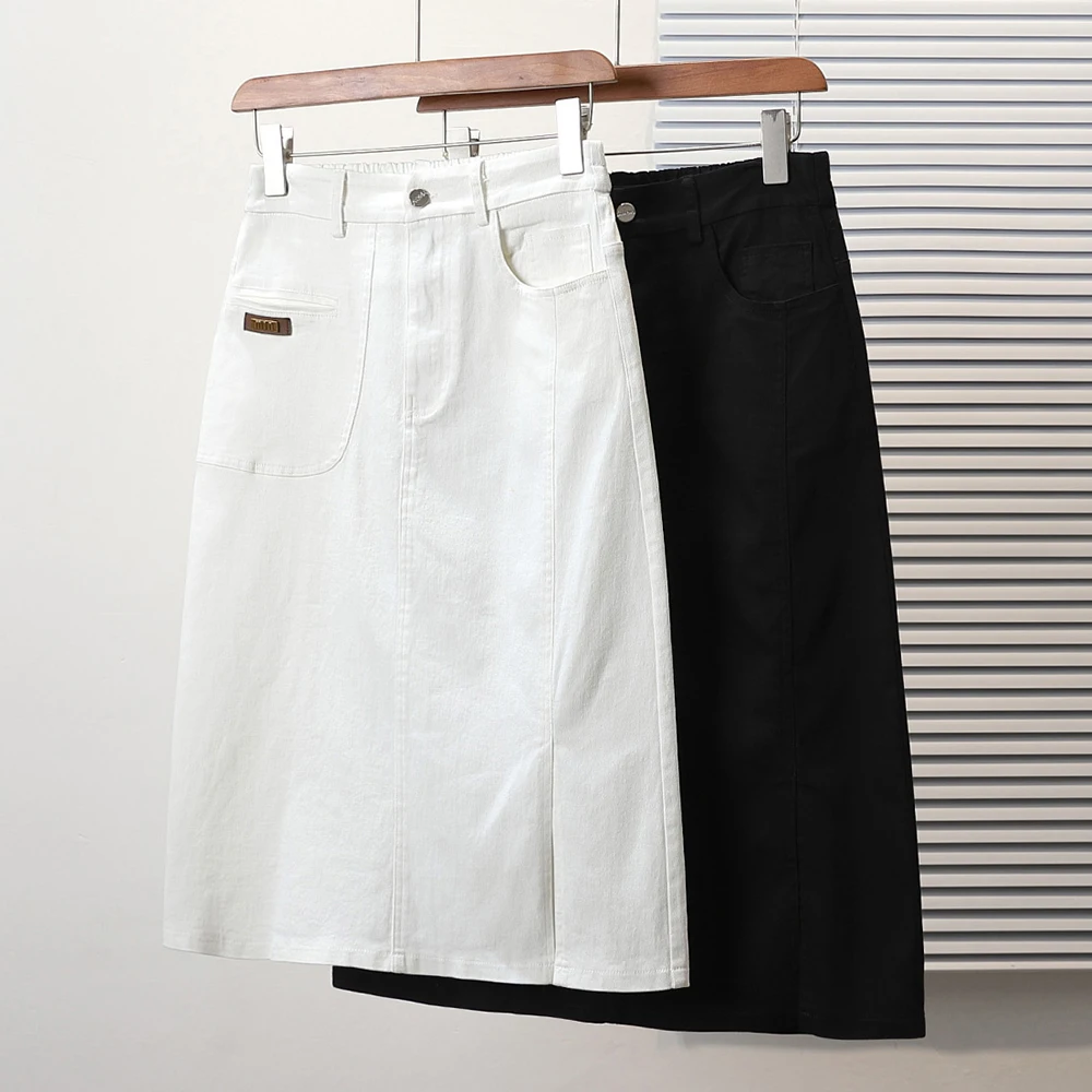 

Casual Mid-Length A-Line Skirt Women's High Waist Straight Leg Zipper Design Korean Sle Commute Cotton Polyester Blend