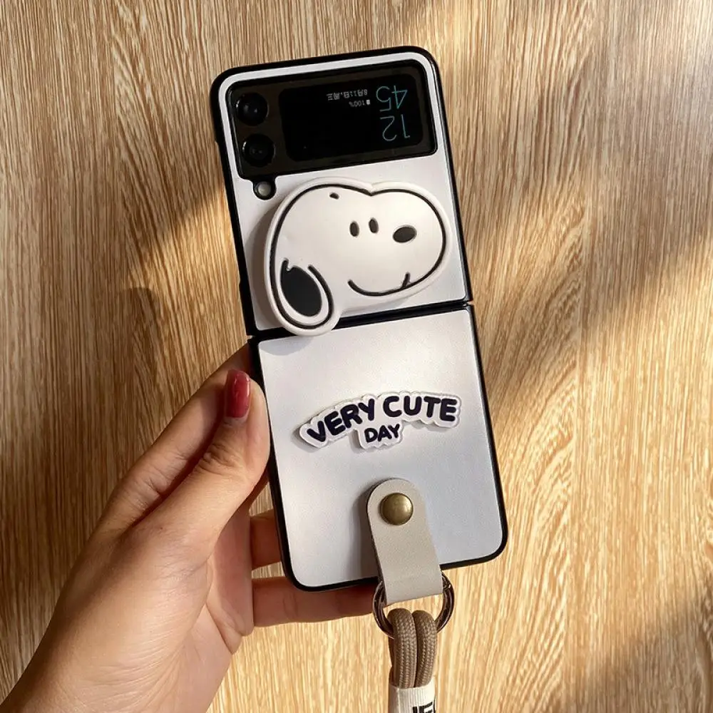 Kawaii Snoopy Phone Case for Samsung Galaxy Z Flip 5 4 3 5G Zflip5 Zflip4 Zflip3 Flip4 Flip5 Anime Back Cover Zflip Shell Funda