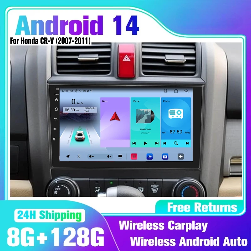 Autoradio For Honda CR-V 3 RE CRV 2007-2011 Stereo Radio with Carplay Androidauto Support LTE/NAVI/GPS/WiFi/BT/TPMS/FM/DVR