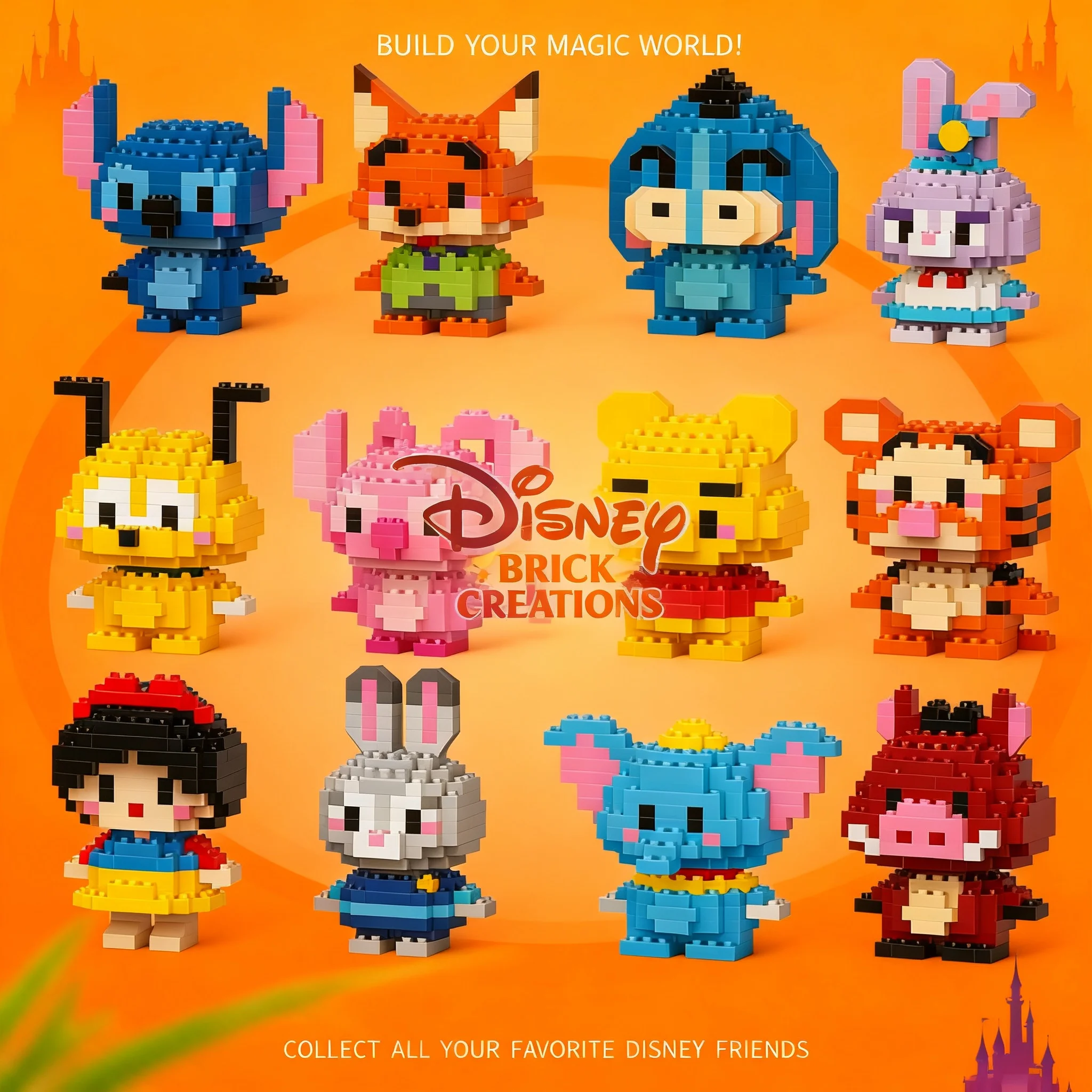 

Stitch Mickey Mouse Donald Duck Tigger Snow White Anime Cartoon Mini Building Blocks Character Model Toys Birthday Gift